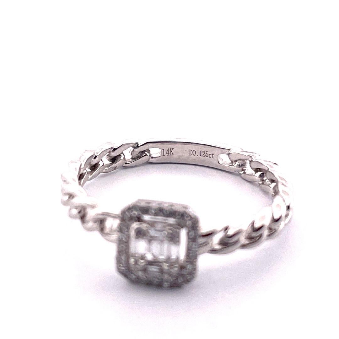 Dainty 14k White Gold Diamond Ring

This delicate diamond ring is a true beauty, crafted from 14k white gold and featuring a stunning 0.13 total carat weight of diamonds. Weighing just 1.98 grams, this ring is lightweight and comfortable to wear all