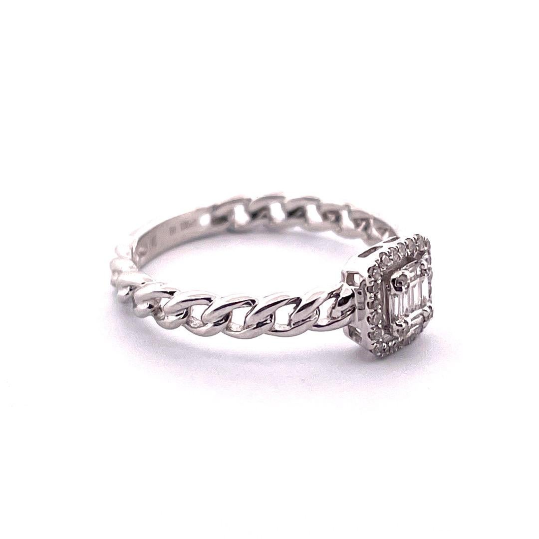 Modern Dainty 14k White Gold Diamond Ring For Sale