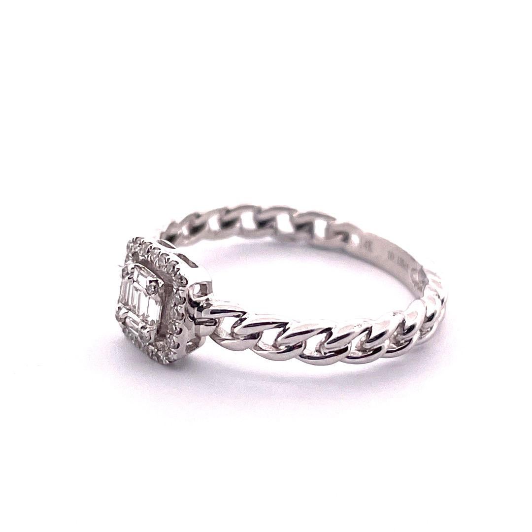 Mixed Cut Dainty 14k White Gold Diamond Ring For Sale