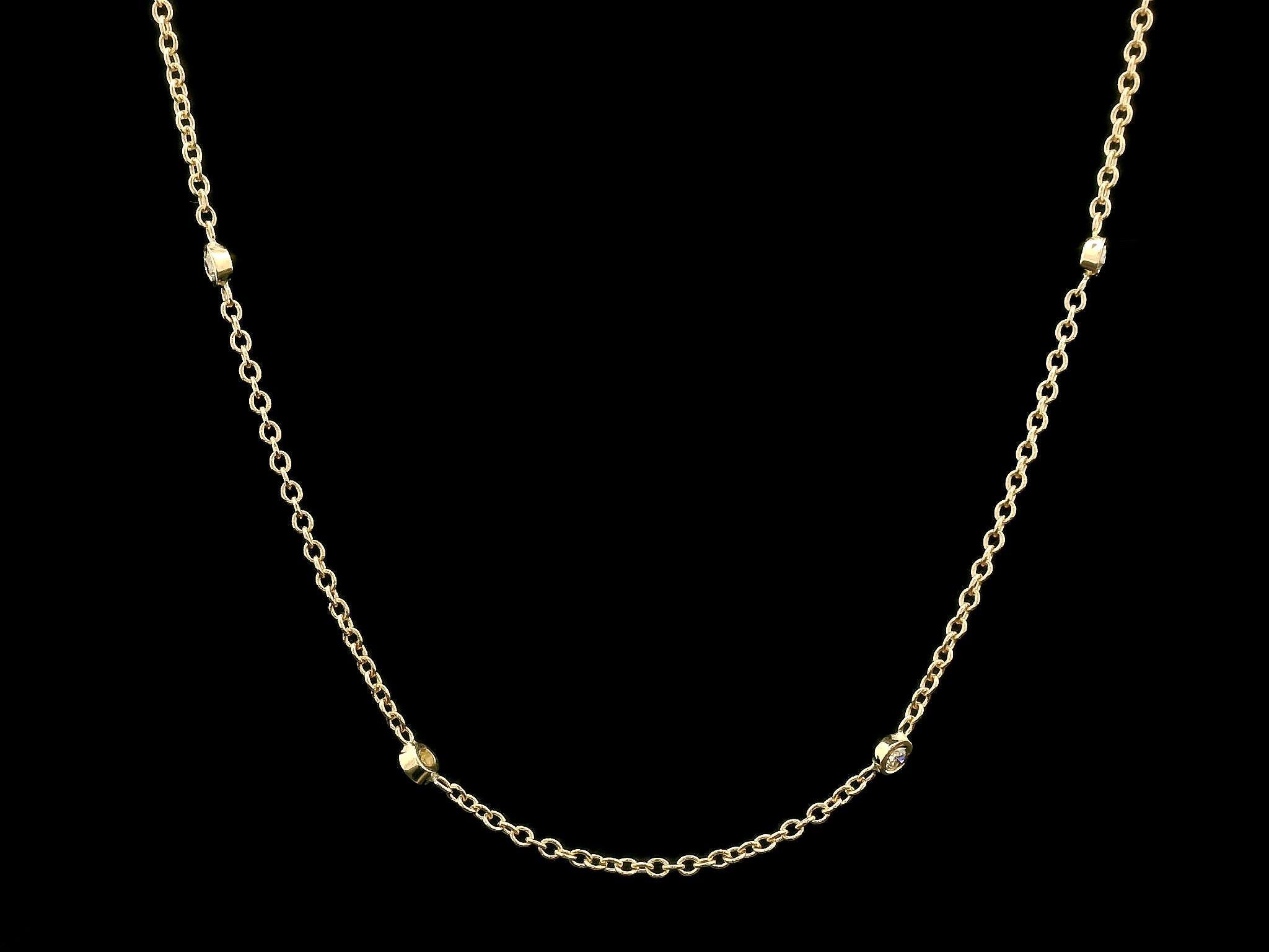 --Stone(s):--
(12) Natural Genuine Diamonds - Old European Cut - Bezel Set - White Color
Total Carat Weight: 0.16 (approx.)

Material: 14k Solid Yellow Gold
Weight: 1.65 Grams
Chain Type: Cable Link
Chain Length: Adjustable at 15 or 16 Inches
Clasp: