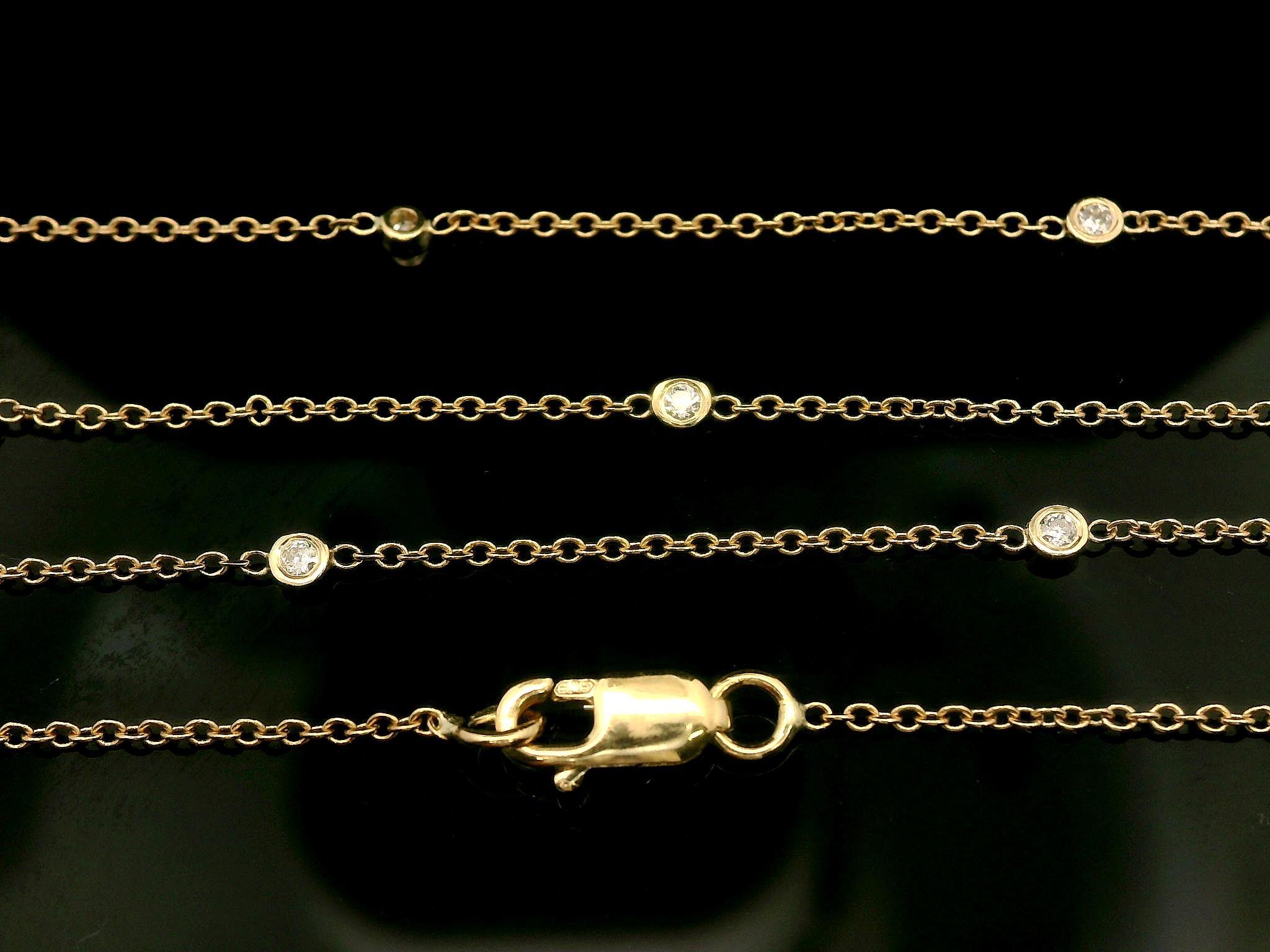 Dainty 14k Yellow Gold 0.16ctw Old European Bezel Diamond By The Yard Chain In Excellent Condition For Sale In Montclair, NJ