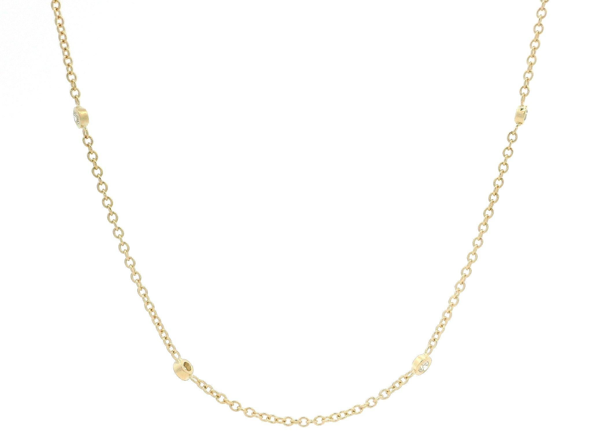 Women's Dainty 14k Yellow Gold 0.16ctw Old European Bezel Diamond By The Yard Chain For Sale