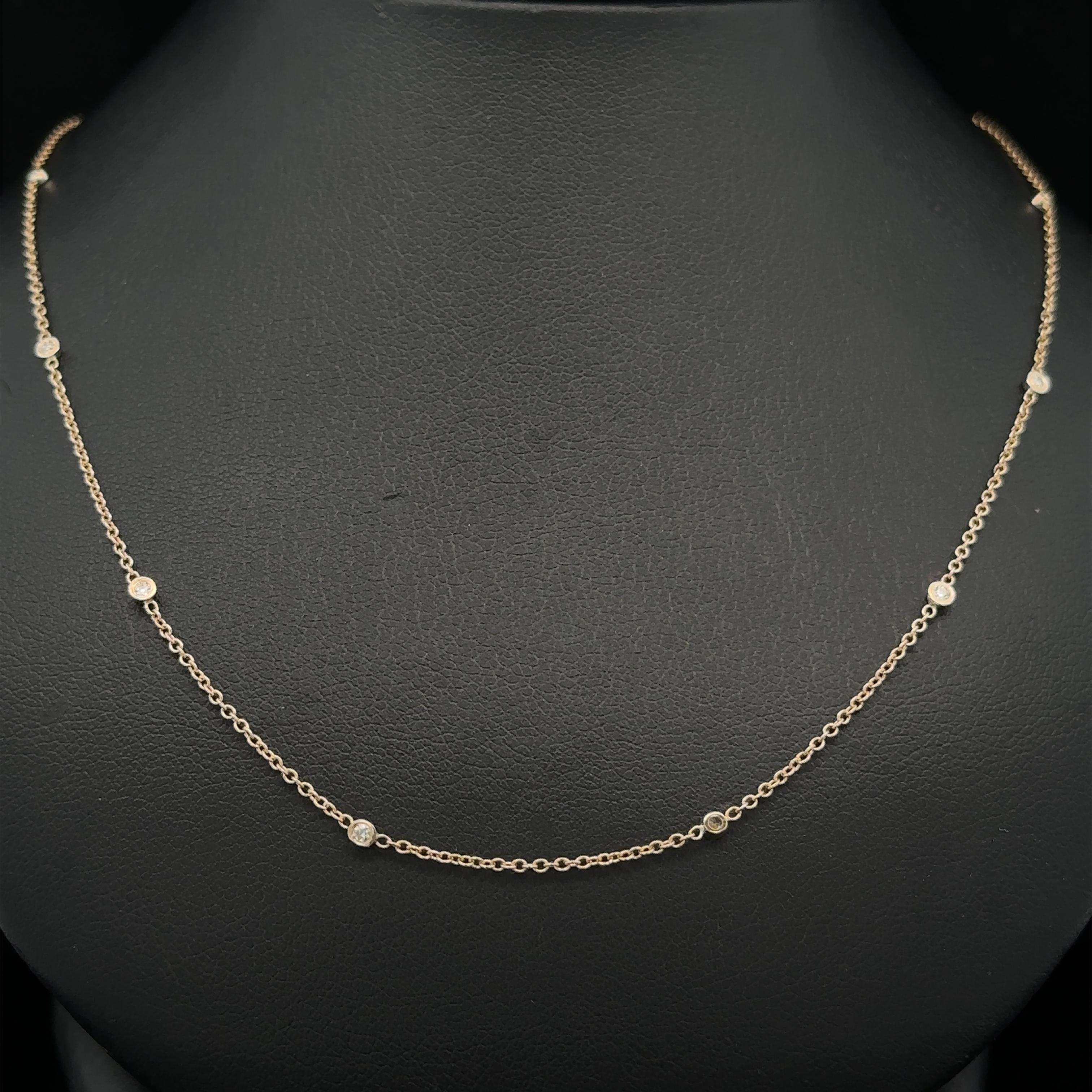 Dainty 14k Yellow Gold 0.16ctw Old European Bezel Diamond By The Yard Chain For Sale 1