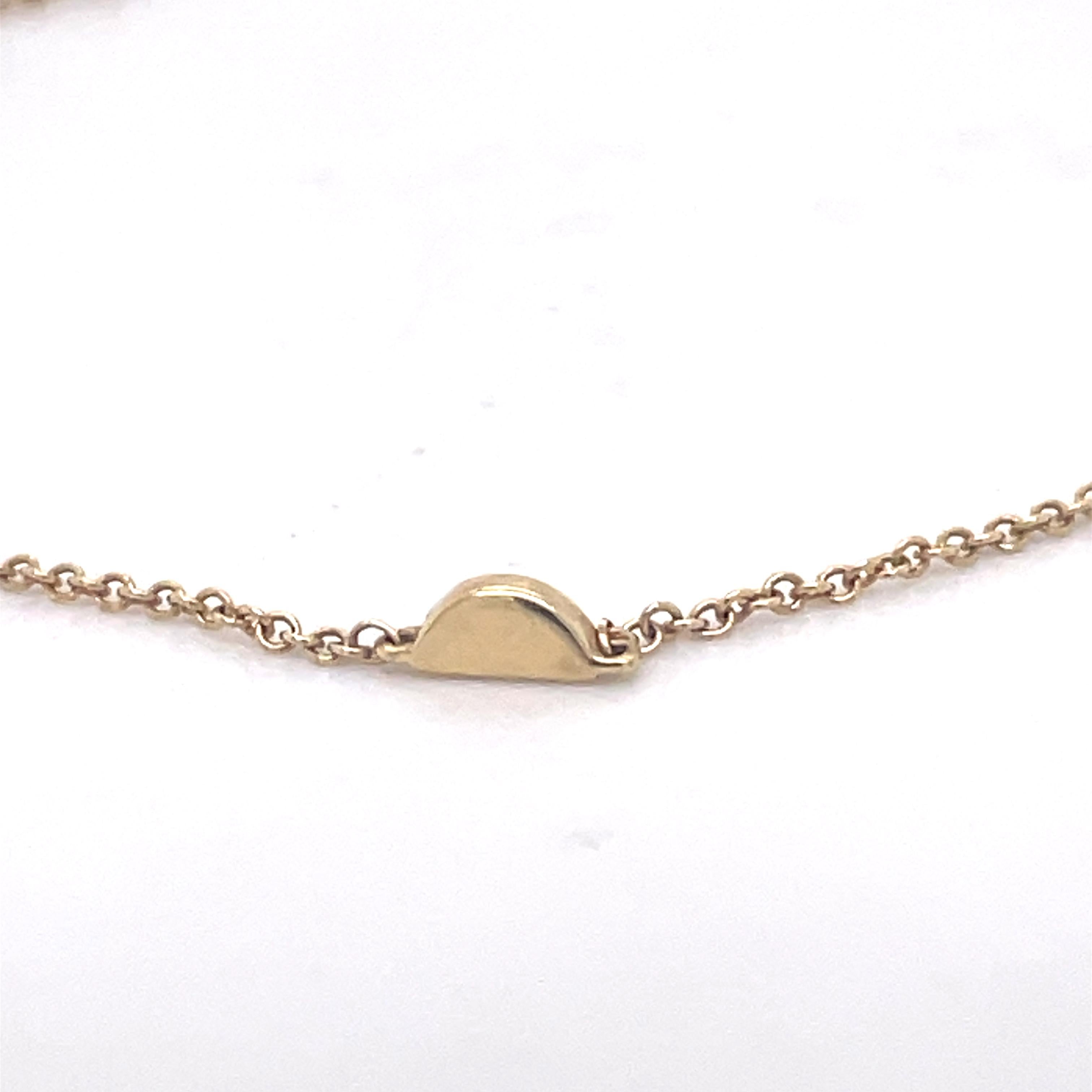 Dainty 14K Yellow Gold Bracelet, Half circle gold Pendant Delicat chain bracelet For Sale 2