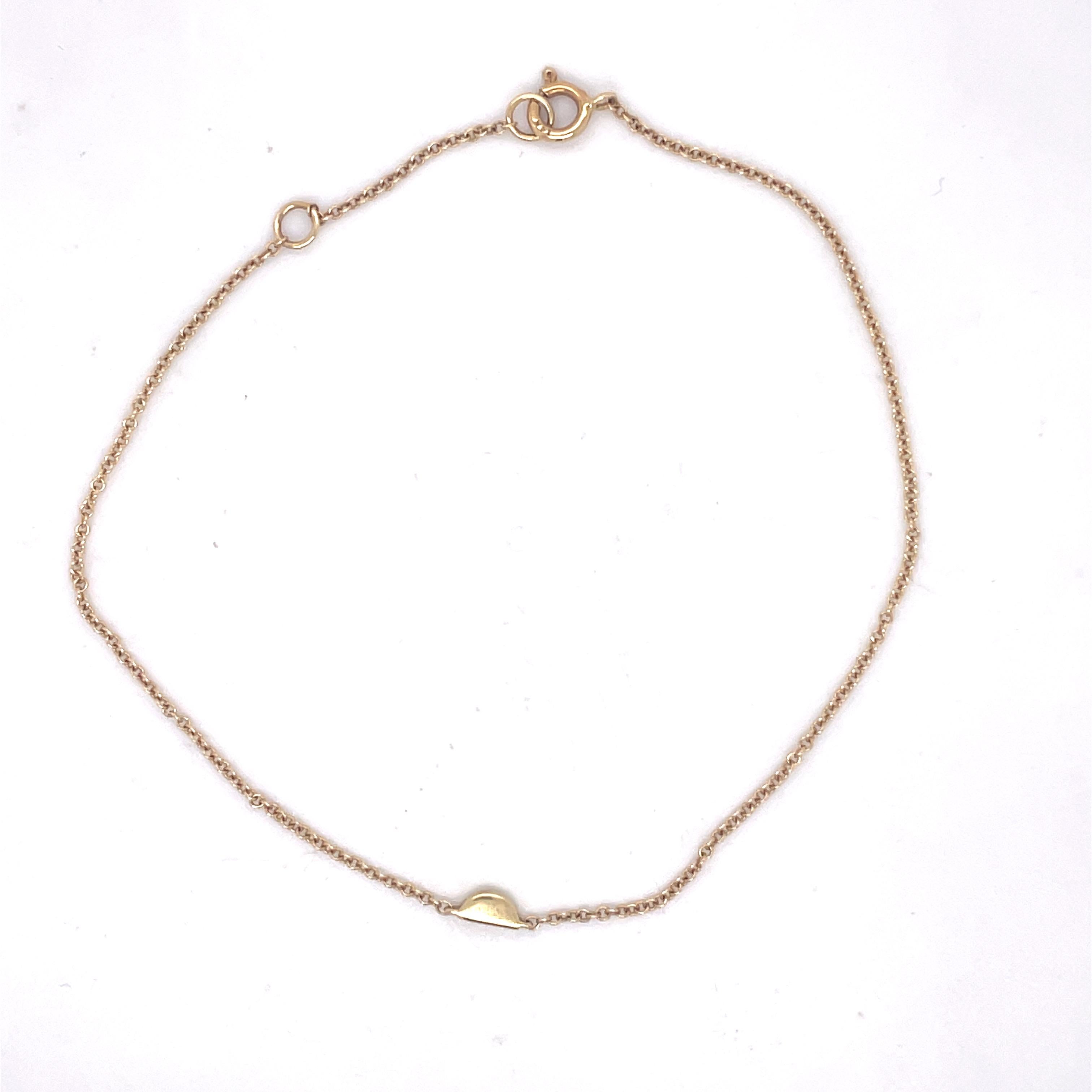 Dainty 14K Yellow Gold Bracelet, Half circle gold Pendant Delicat chain bracelet For Sale 4