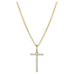 Collana di diamanti con lettera T in oro giallo 14K