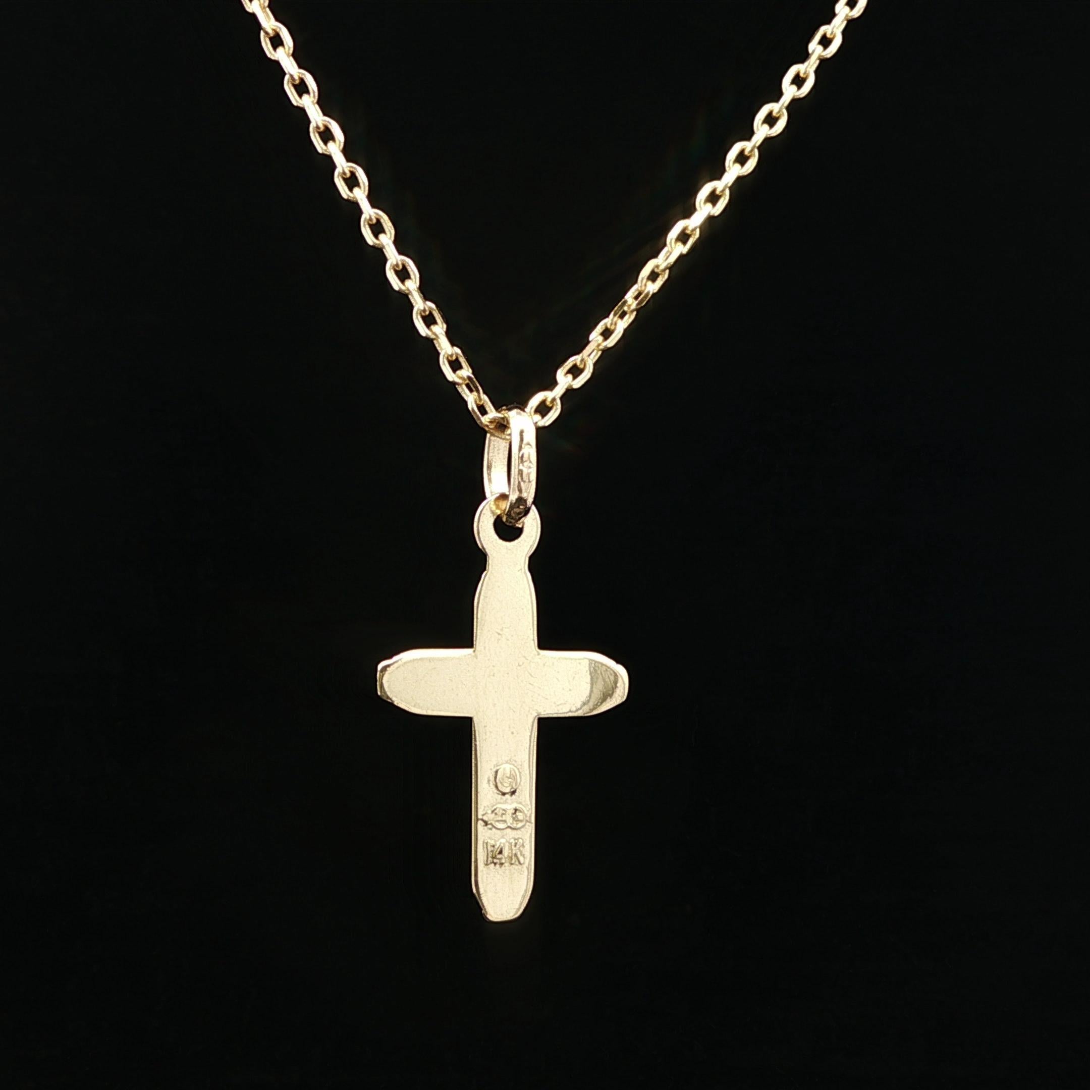 Pendentif en or jaune 14k avec croix polie et collier à maillons de 16