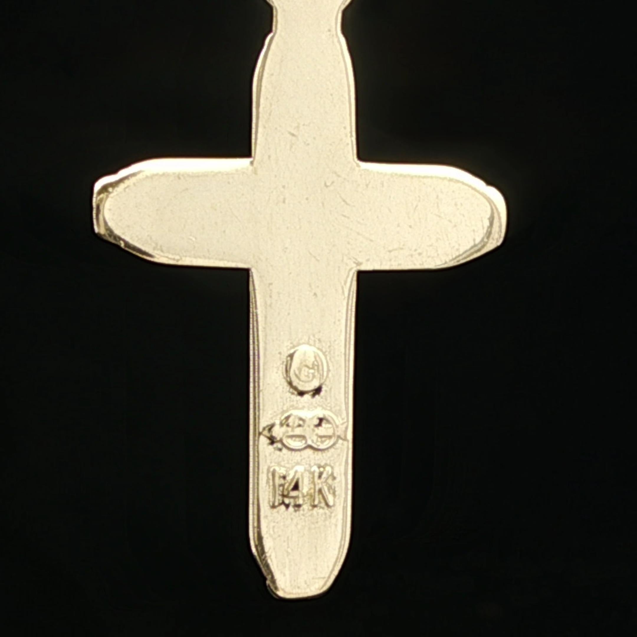 Pendentif en or jaune 14k avec croix polie et collier à maillons de 16
