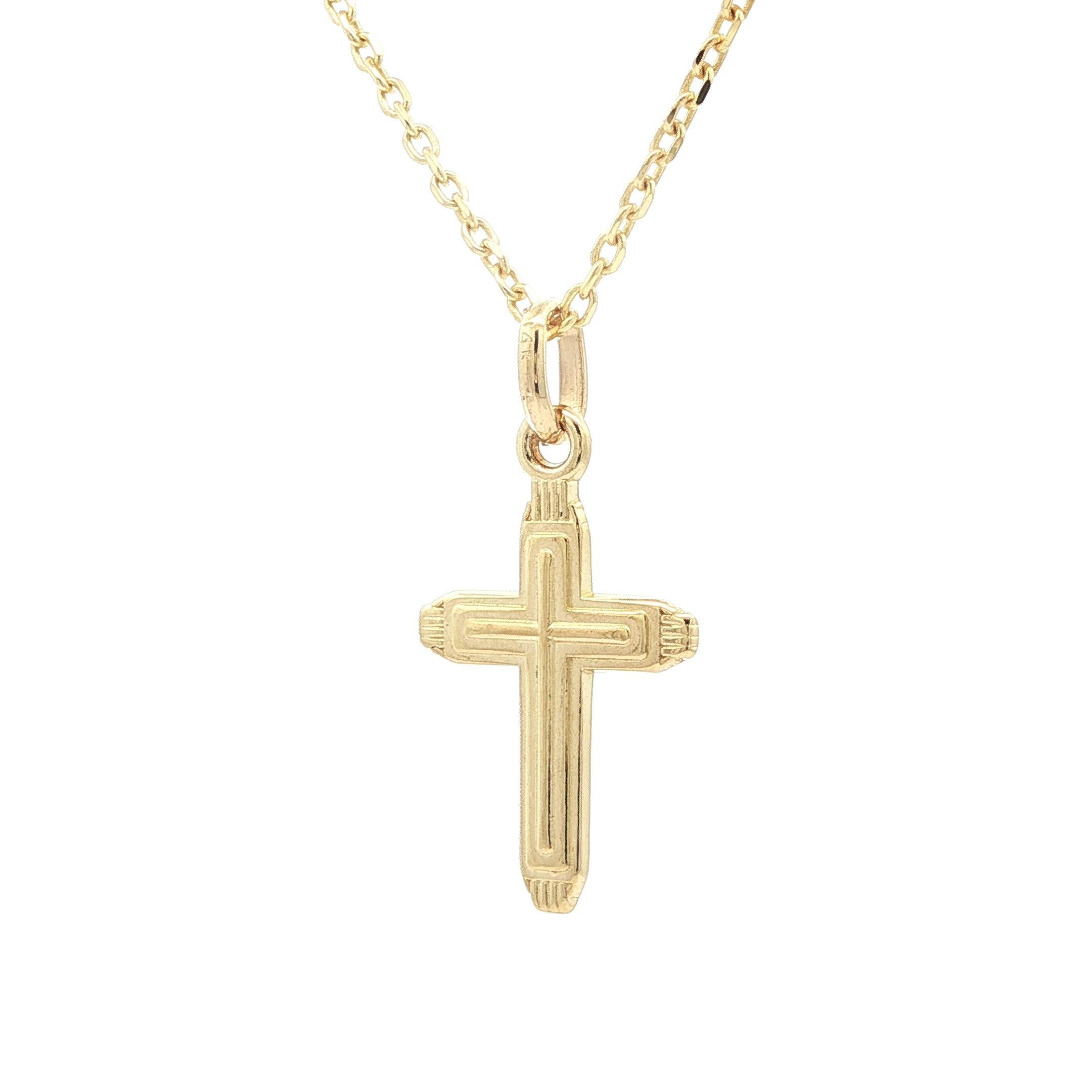 Pendentif en or jaune 14k avec croix polie et collier à maillons de 16