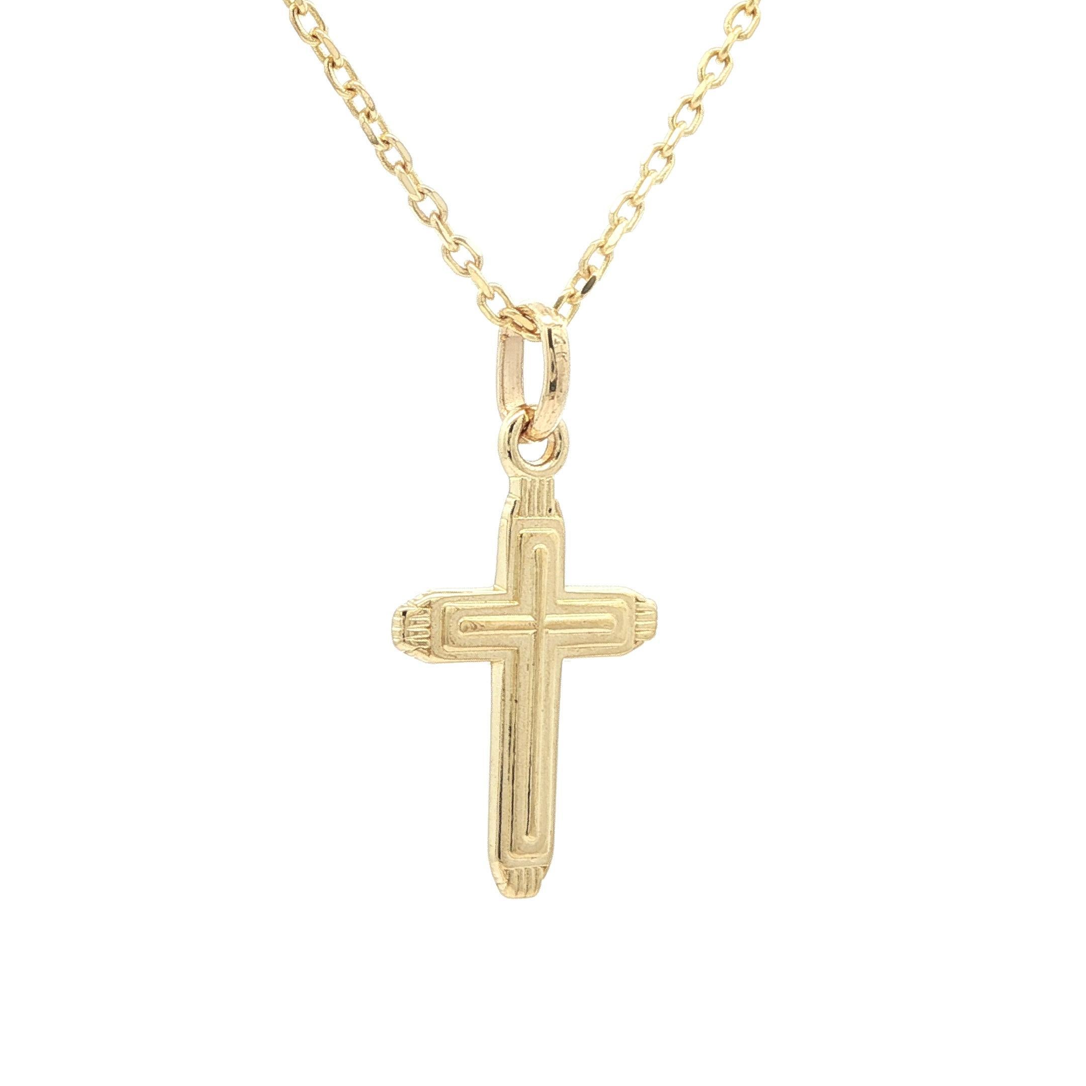 Pendentif en or jaune 14k avec croix polie et collier à maillons de 16