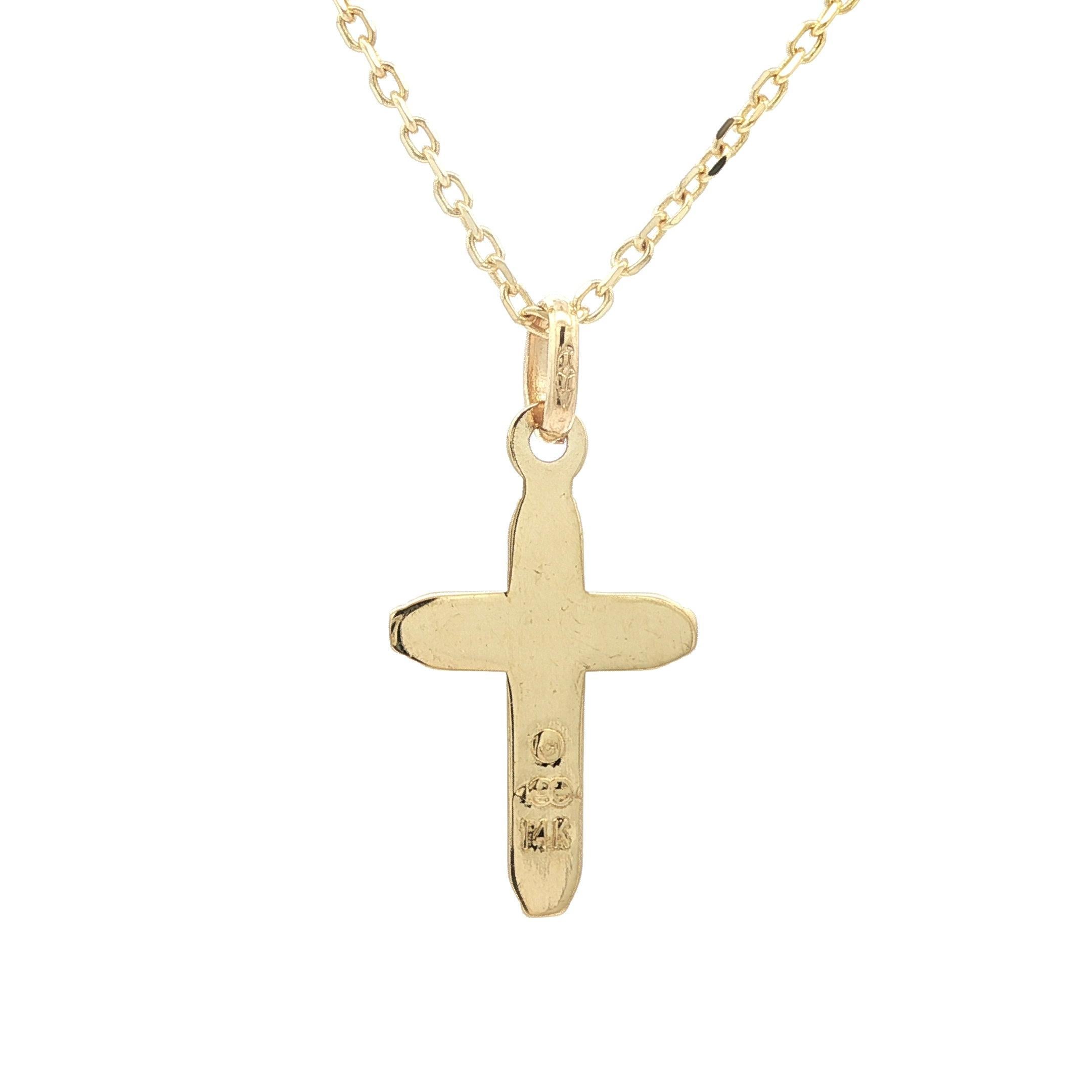 Pendentif en or jaune 14k avec croix polie et collier à maillons de 16