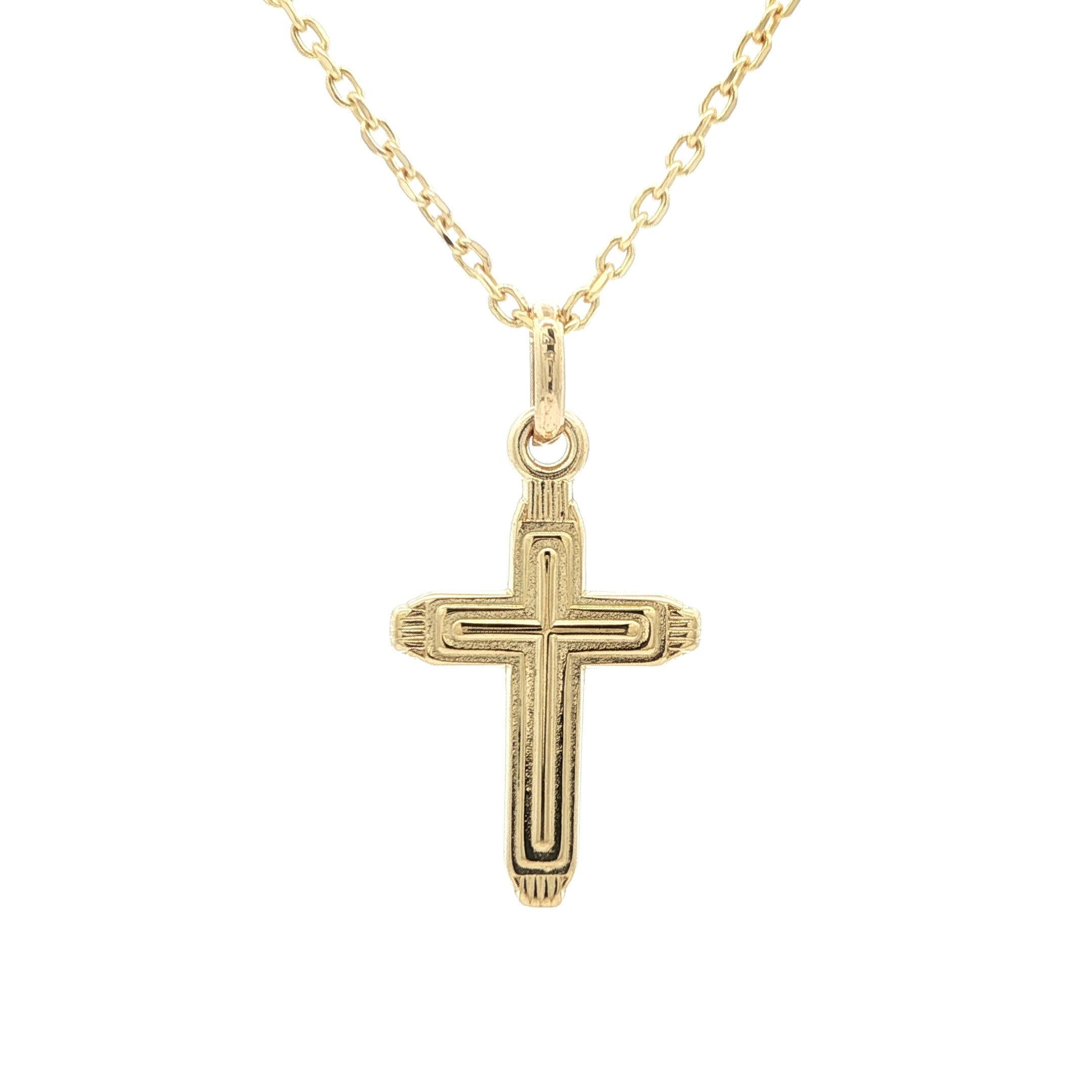 Pendentif en or jaune 14k avec croix polie et collier à maillons de 16". en vente