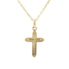 Pendentif en or jaune 14k avec croix polie et collier à maillons de 16".