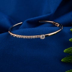 Dainty 18 Karat Rose Gold Natural 1.16 Carat Round Diamond Cuff Bangle Bracelet