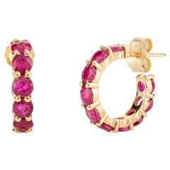 Dainty 18k Yellow Gold 1.95 Carats Ruby Huggie Hoop Earrings for Her