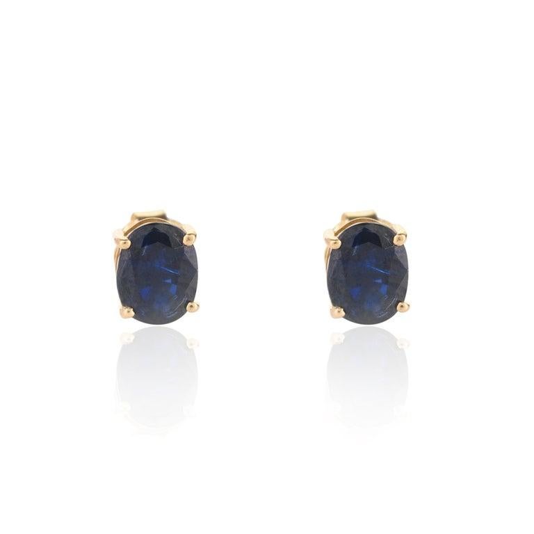 Bague et boucles d'oreilles en or jaune 18 carats avec pendentif en saphir bleu véritable en vente 6