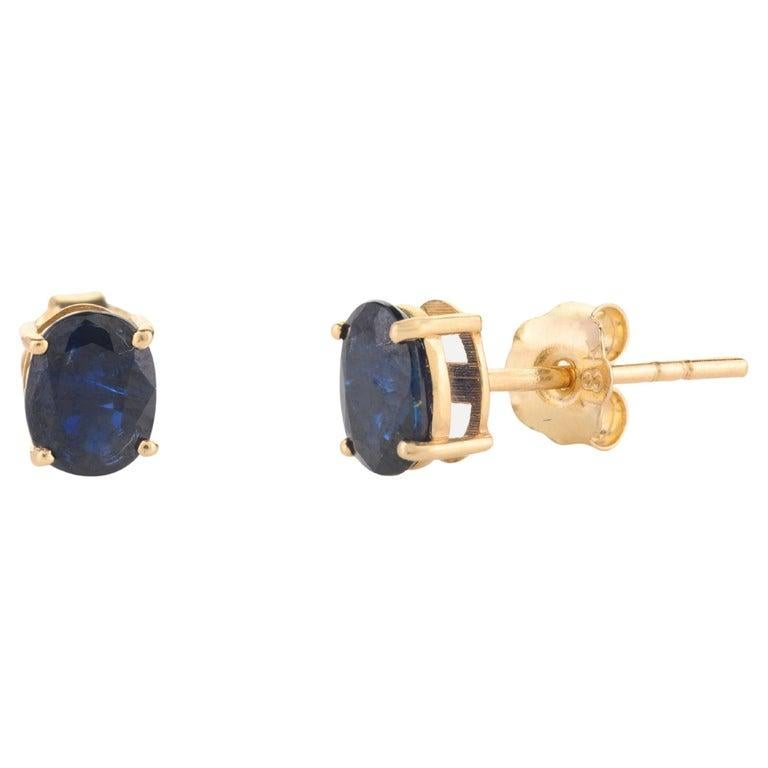 Bague et boucles d'oreilles en or jaune 18 carats avec pendentif en saphir bleu véritable en vente 10