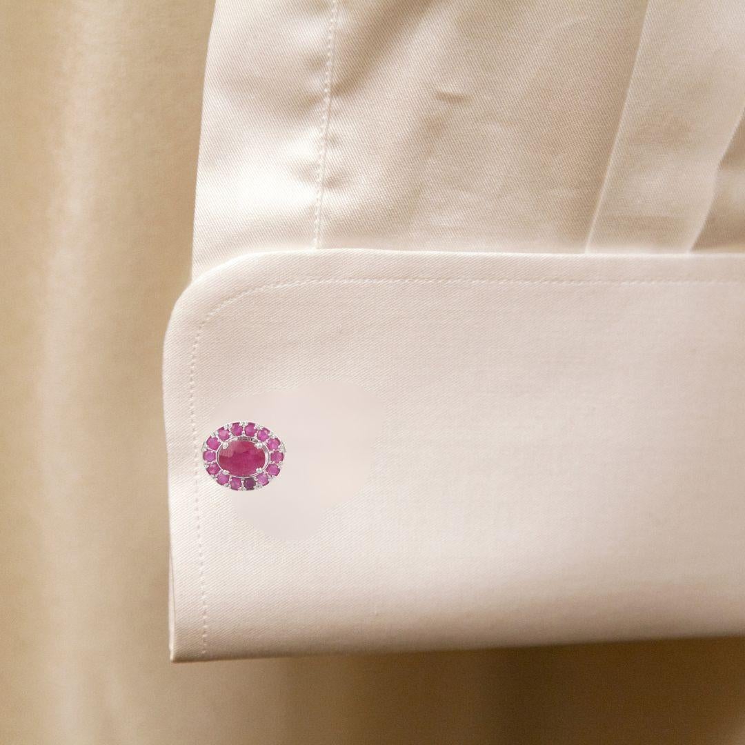 These Dainty Genuine Ruby Halo Cufflinks in 925 Sterling Silver are elegant accessories crafted with natural ruby gemstone which enhances confidence, leadership qualities and attract career opportunities.
These are used for securing shirt cuffs and