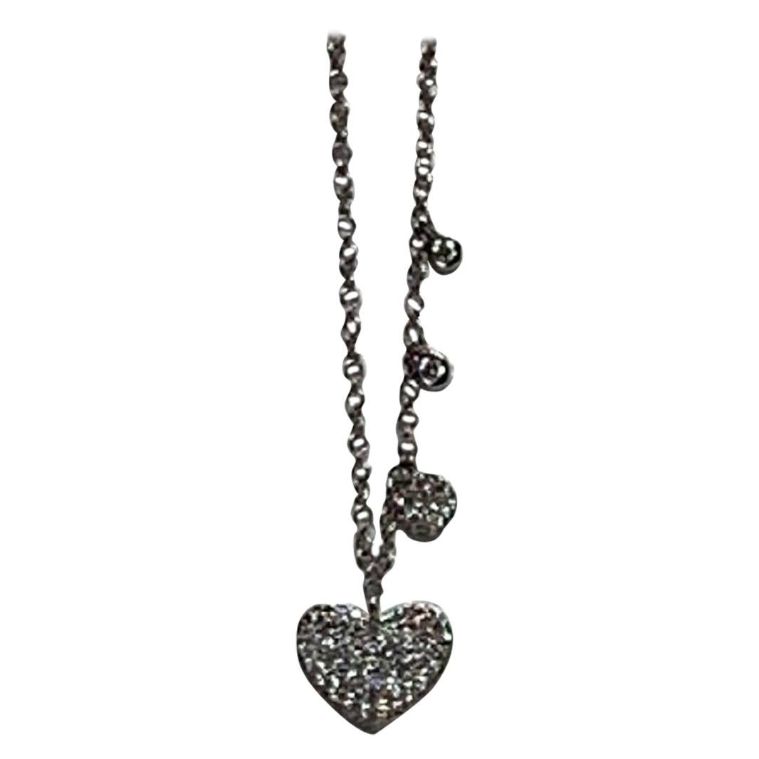 Dainty 4 Heart 14 Karat White Gold White Pave Diamond Necklace For Sale