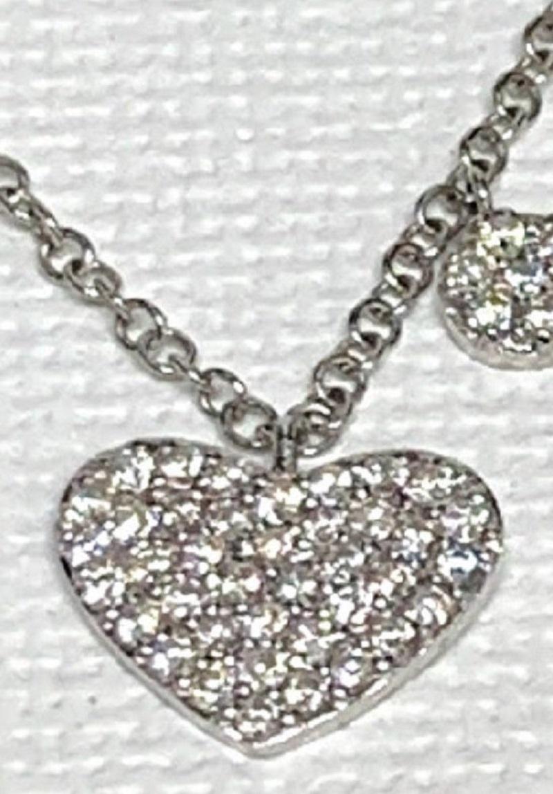 Women's Dainty 4 Heart 14 Karat White Gold White Pave Diamond Necklace For Sale
