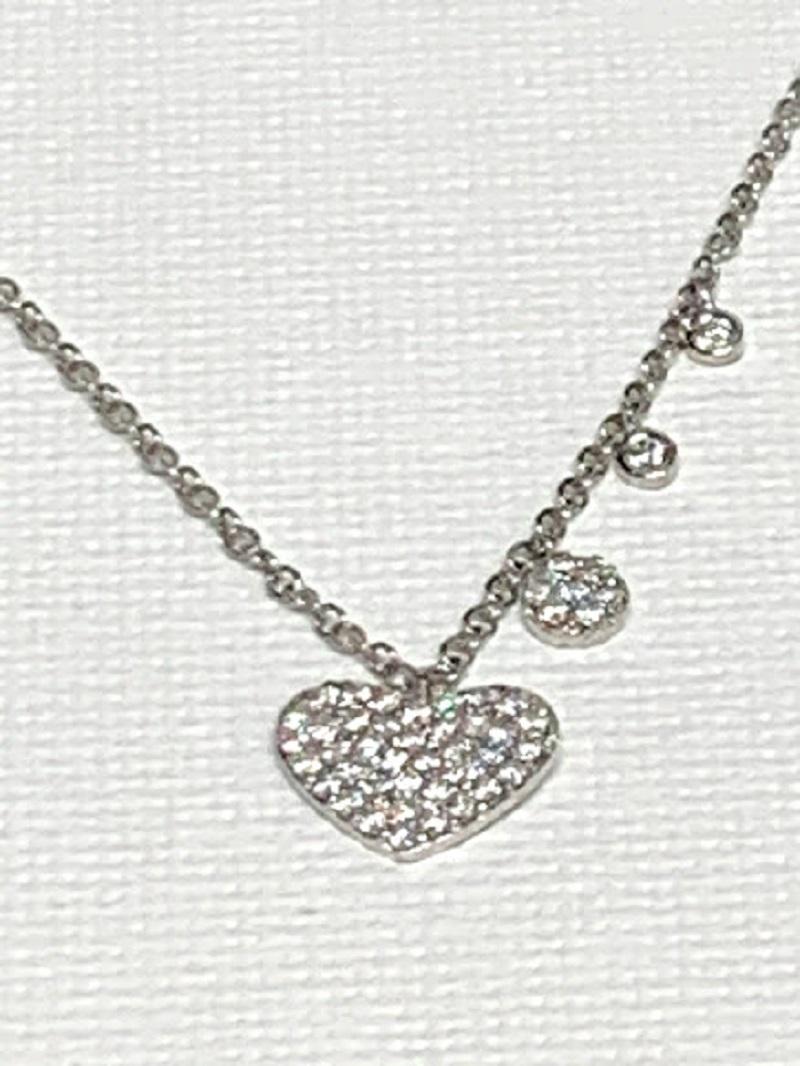 Dainty 4 Heart 14 Karat White Gold White Pave Diamond Necklace For Sale 1