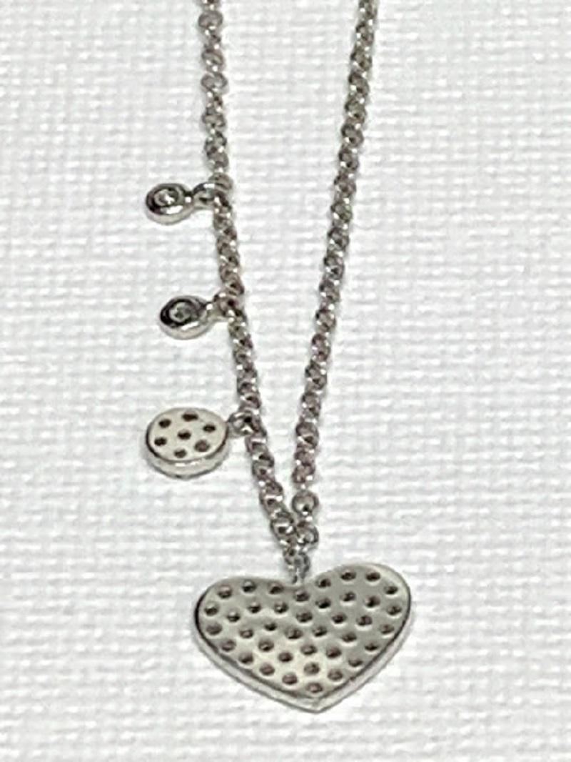 Dainty 4 Heart 14 Karat White Gold White Pave Diamond Necklace For Sale 2