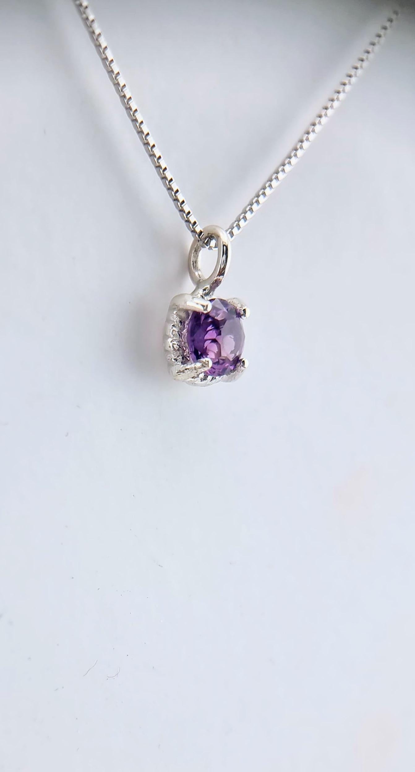 Magnifique pendentif améthyste ronde torsadée de 6 mm en argent sterling avec chaîne italienne Neuf - En vente à Lanham, MD