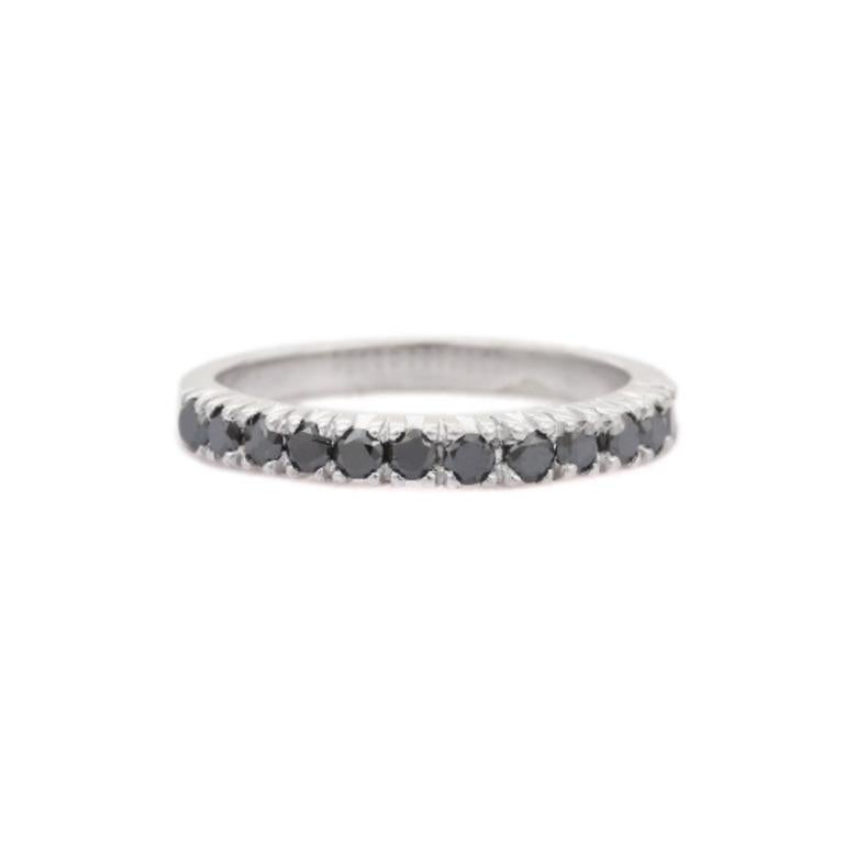 For Sale:  Dainty .925 Sterling Silver Brilliant Cut Black Diamond Half Eternity Band Ring 4
