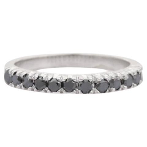 For Sale:  Dainty .925 Sterling Silver Brilliant Cut Black Diamond Half Eternity Band Ring