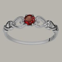 Dainty 9k White Gold Heart Design Natural Garnet Solitaire Ring, Customizable