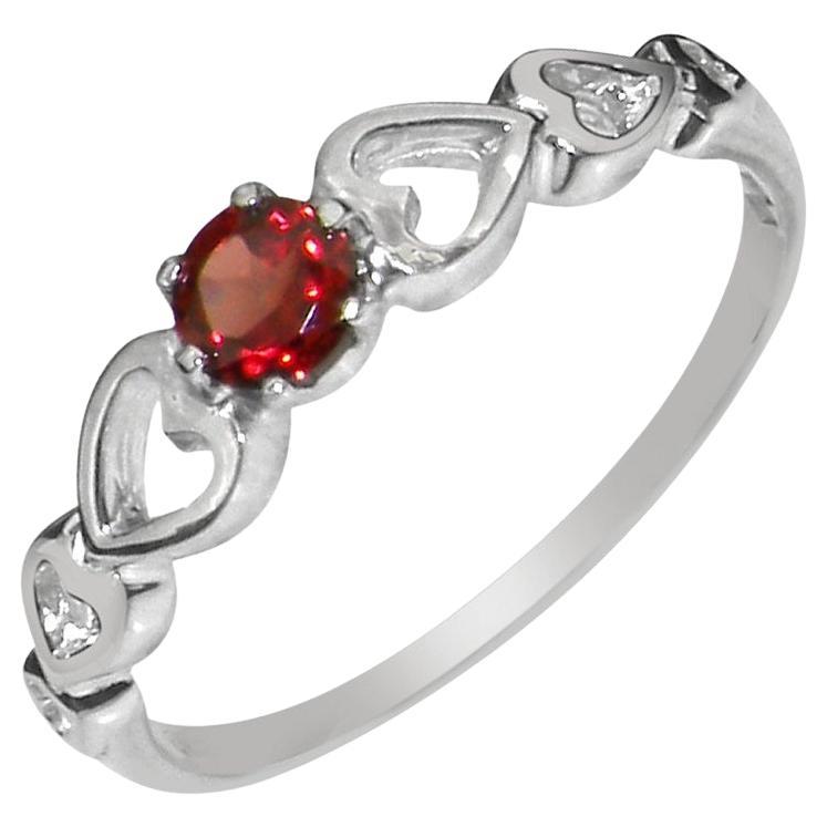 For Sale:  Dainty 9k White Gold Heart Design Natural Garnet Solitaire Ring, Customizable