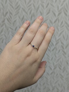 Dainty AAA Ceylon Blue Sapphire Ring: 14K Solid Gold, Natural Diamond Accents