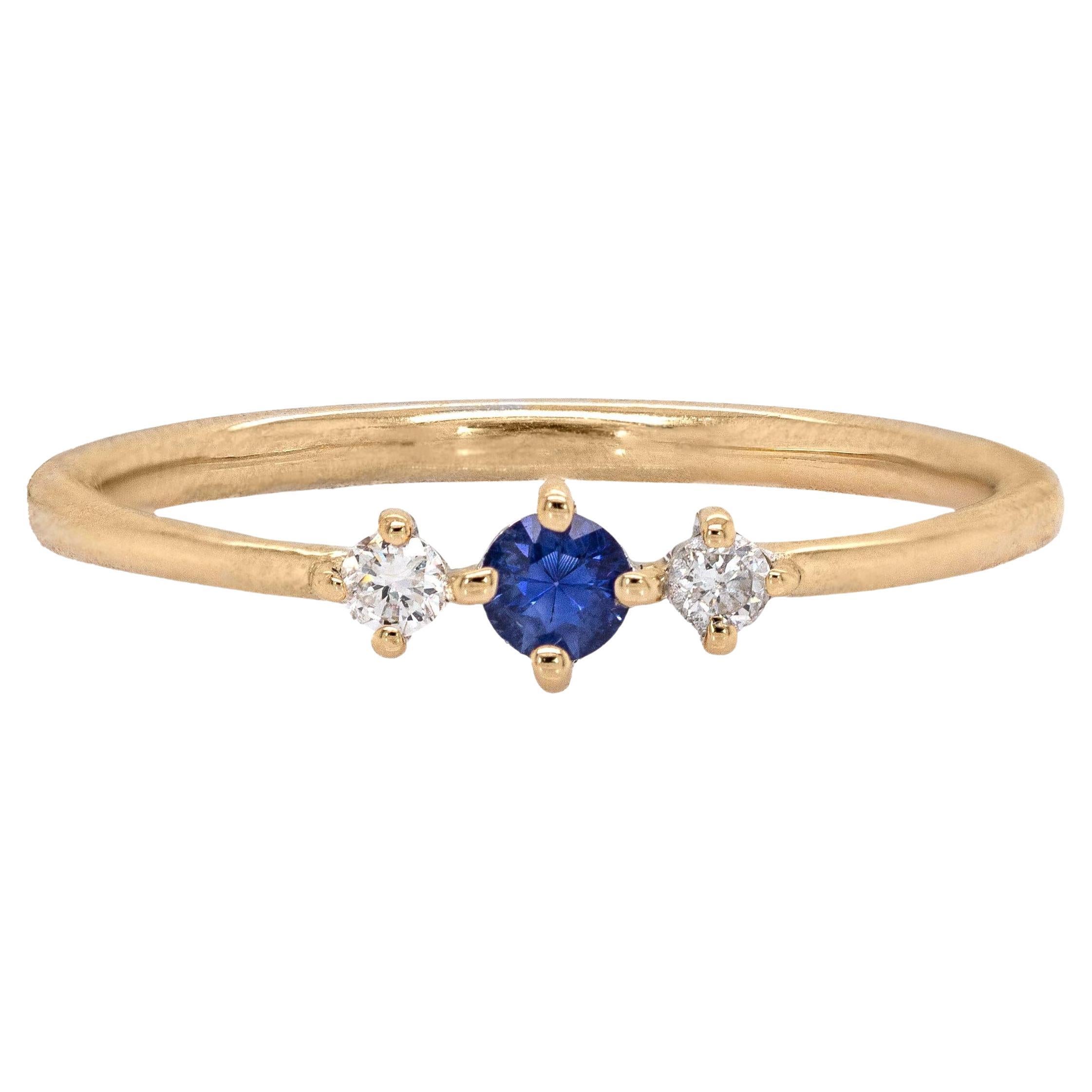 Zierliche AAA Ceylon Blue Sapphire Ring: 14K massivem Gold, natürliche Diamant Akzente im Angebot
