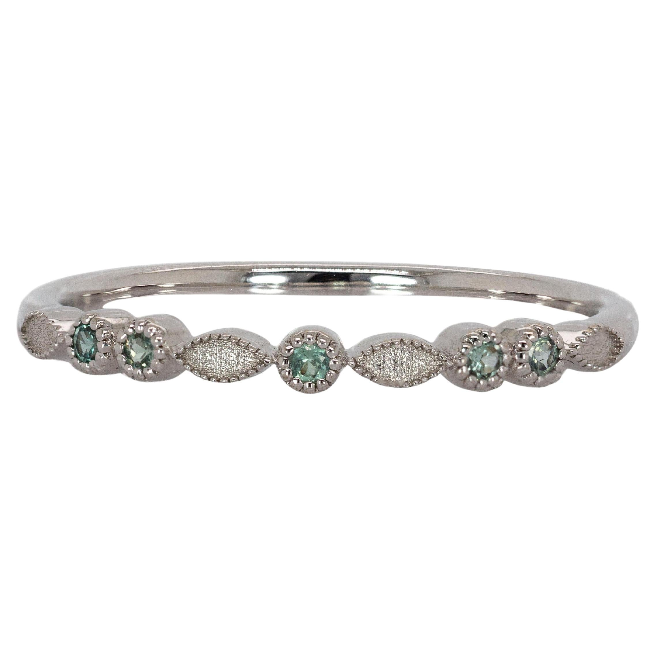Dainty Alexandrite Band with Milgrain Details in Solid 14K White Gold  RD 2mm