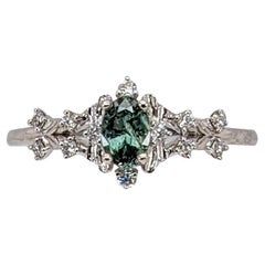 Dainty Alexandrite Ring w Natural Diamond Accents in 14K White Gold OV 5x3mm
