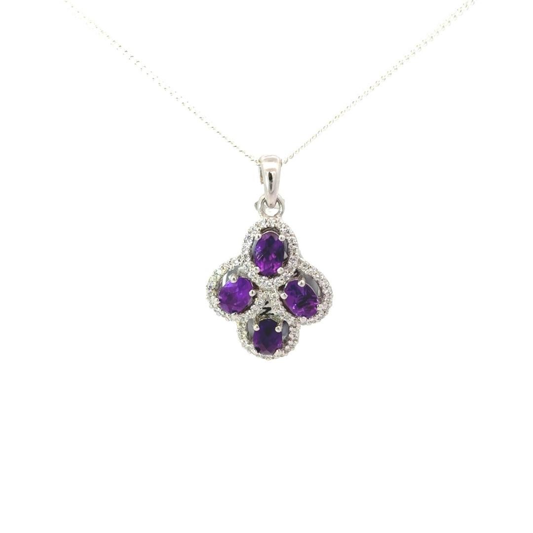 Dainty Amethyst Oval Shape Cluster Pendant Made 925 Silver for Graduation Gift For Sale 3