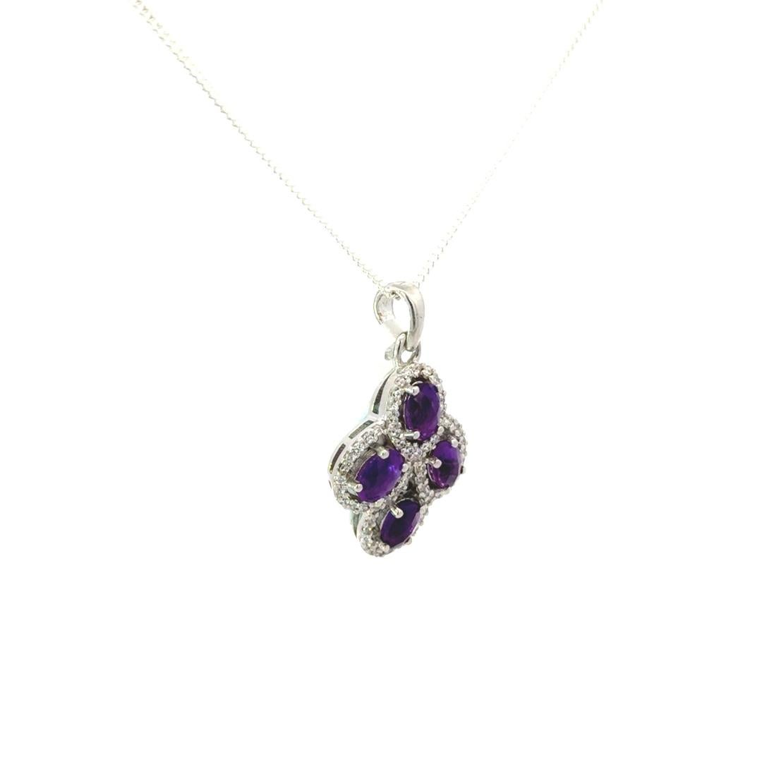 Oval Cut Dainty Amethyst Oval Shape Cluster Pendant Made 925 Sterling Silver Gift for Mom For Sale
