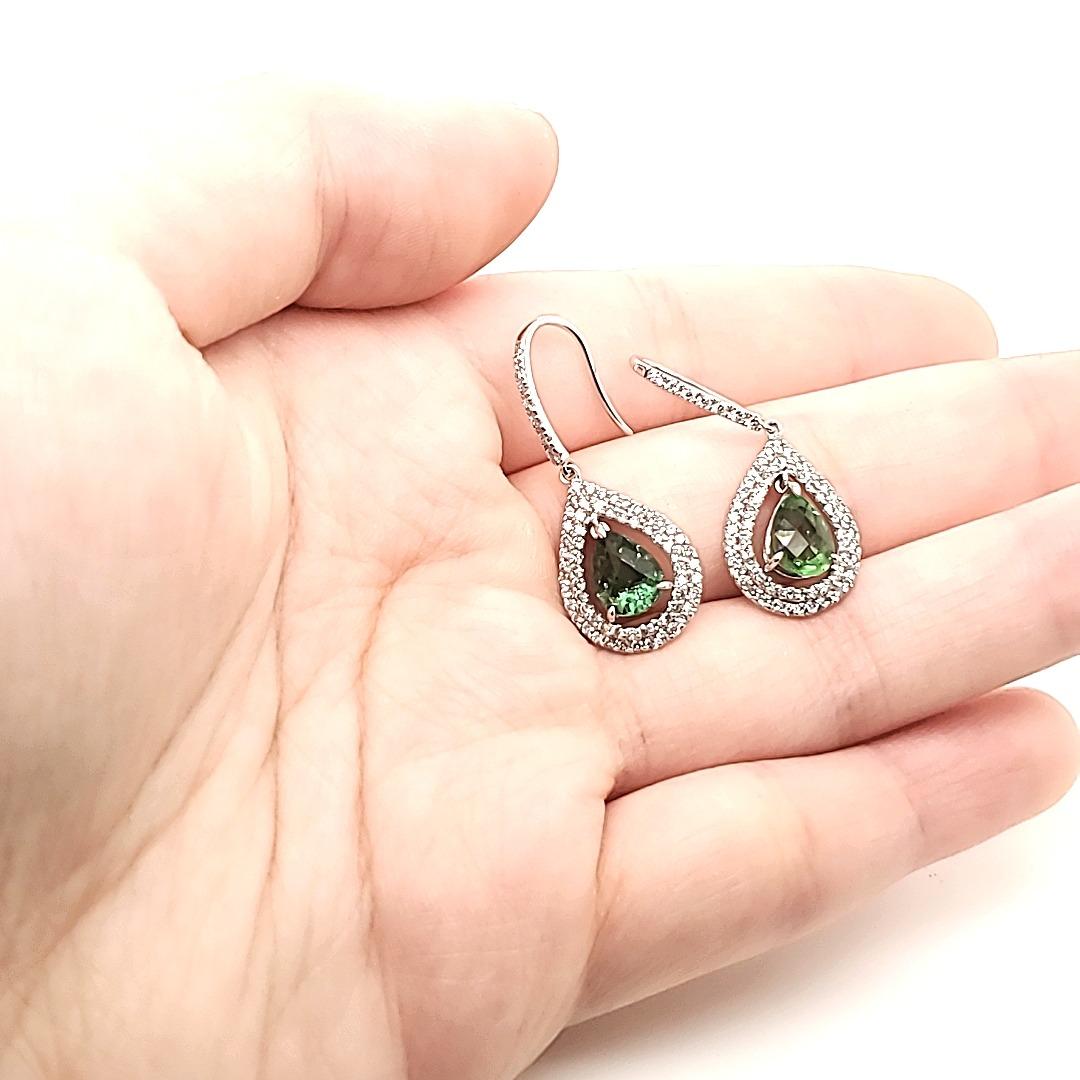 Dainty and Attractive Green Amethyst and Diamond Earrings For Sale 1