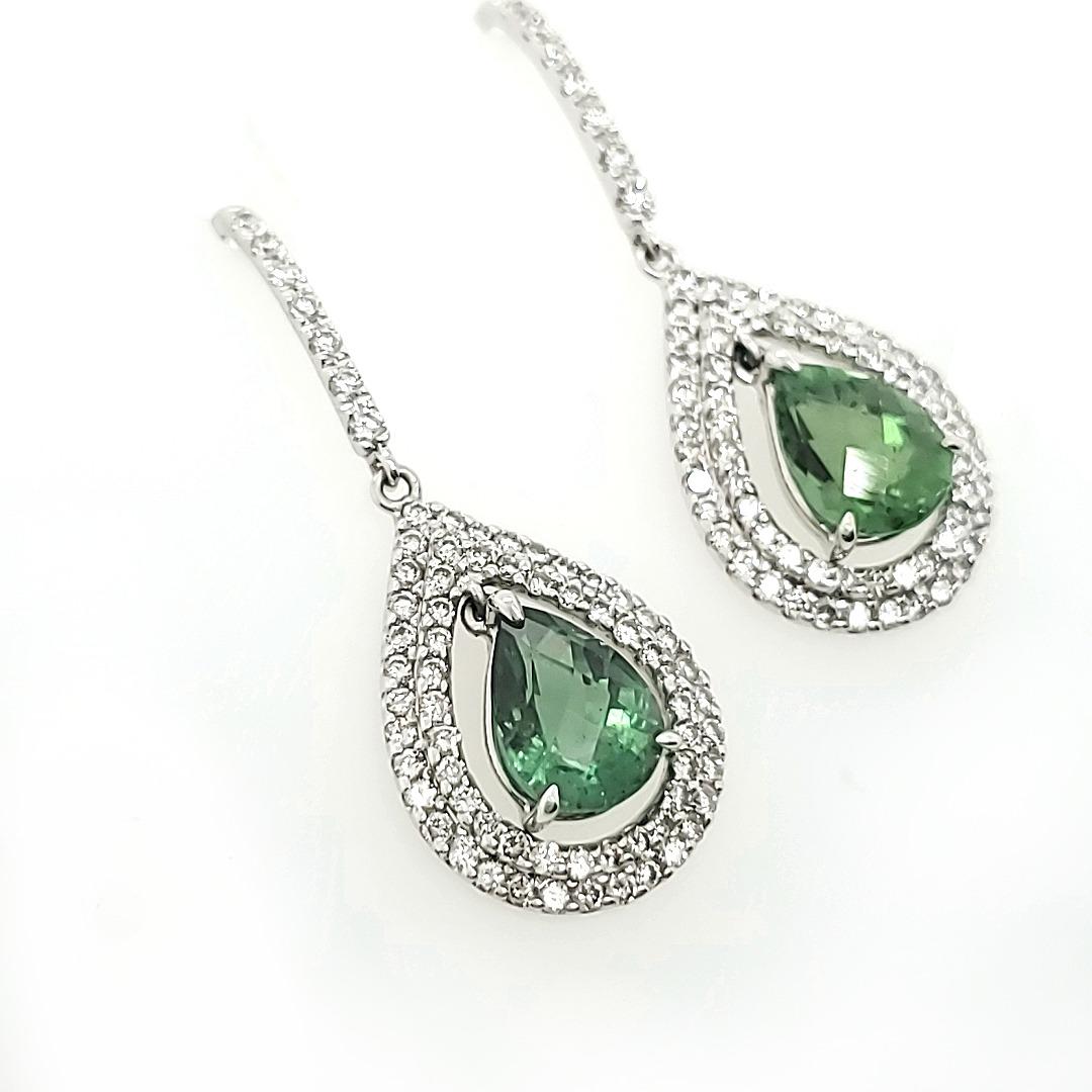 Contemporary Dainty and Attractive Green Amethyst and Diamond Earrings For Sale