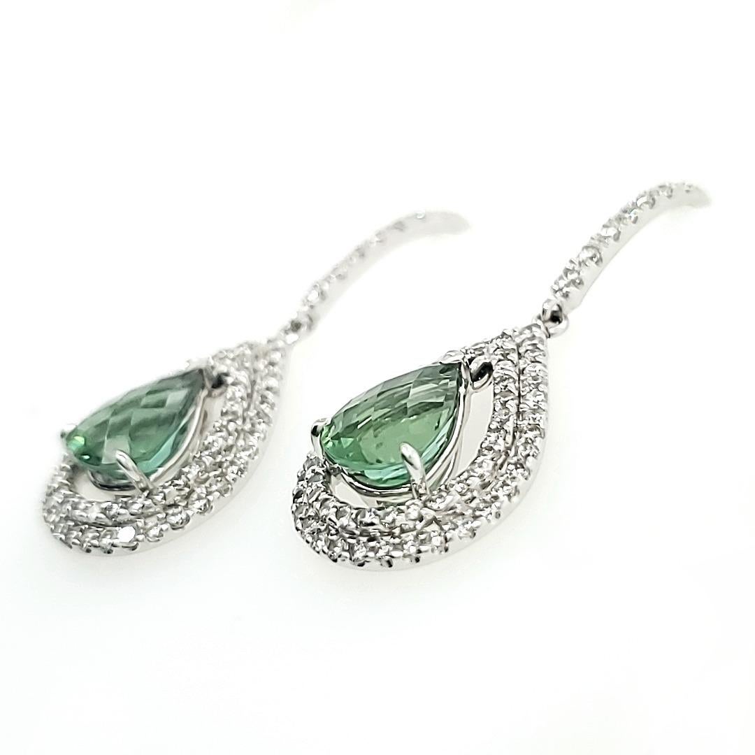 Pear Cut Dainty and Attractive Green Amethyst and Diamond Earrings For Sale