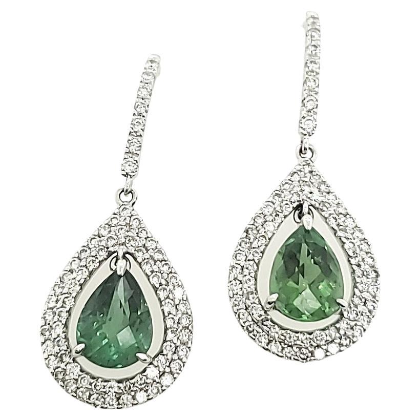 Dainty and Attractive Green Amethyst and Diamond Earrings For Sale