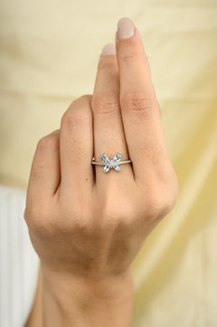 Dainty Aquamarine Diamond Butterfly Ring for Her in 18k White Gold