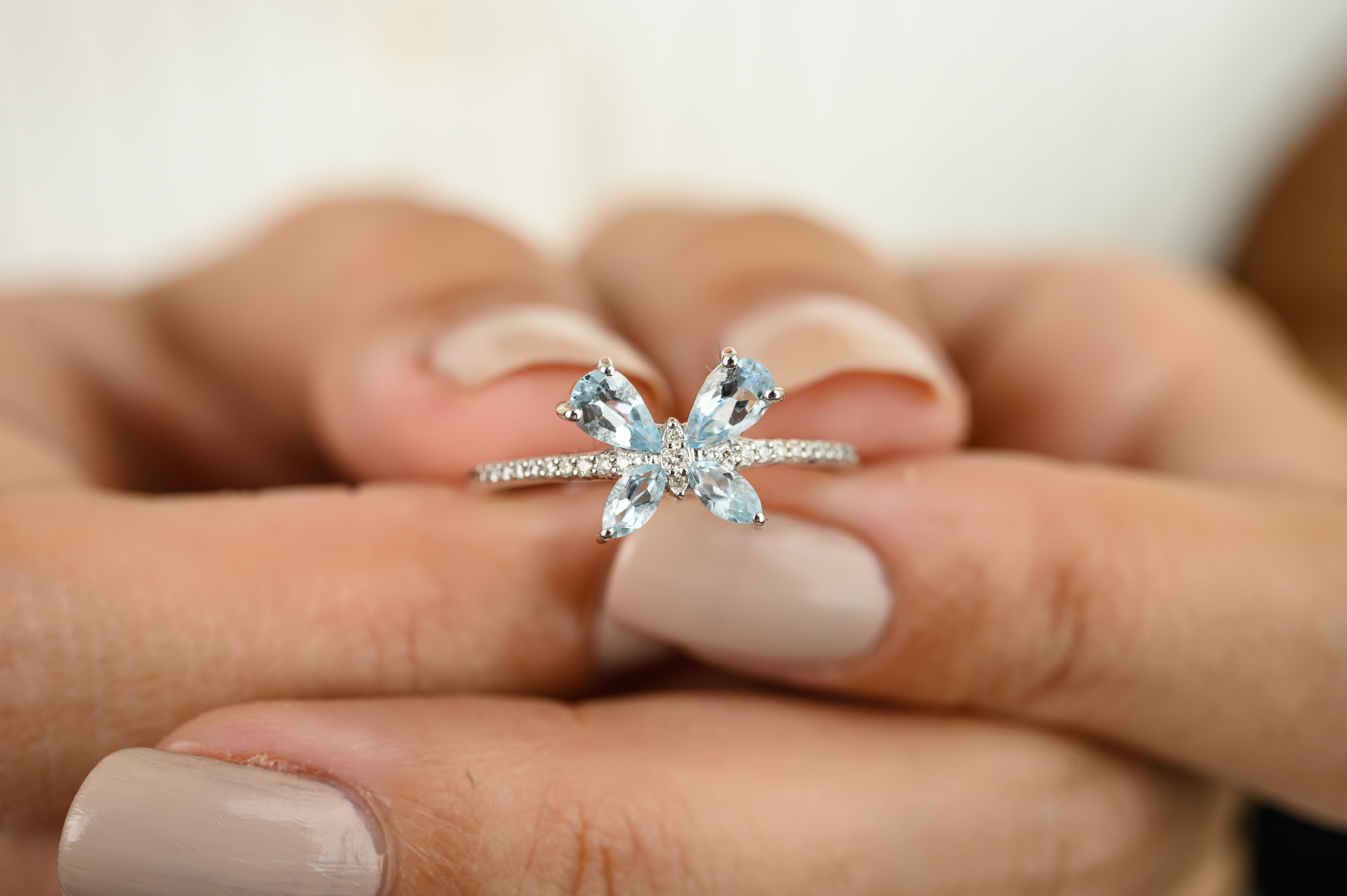 in vendita:  Delicato anello a farfalla con diamante e acquamarina per lei in oro bianco 18 carati 4