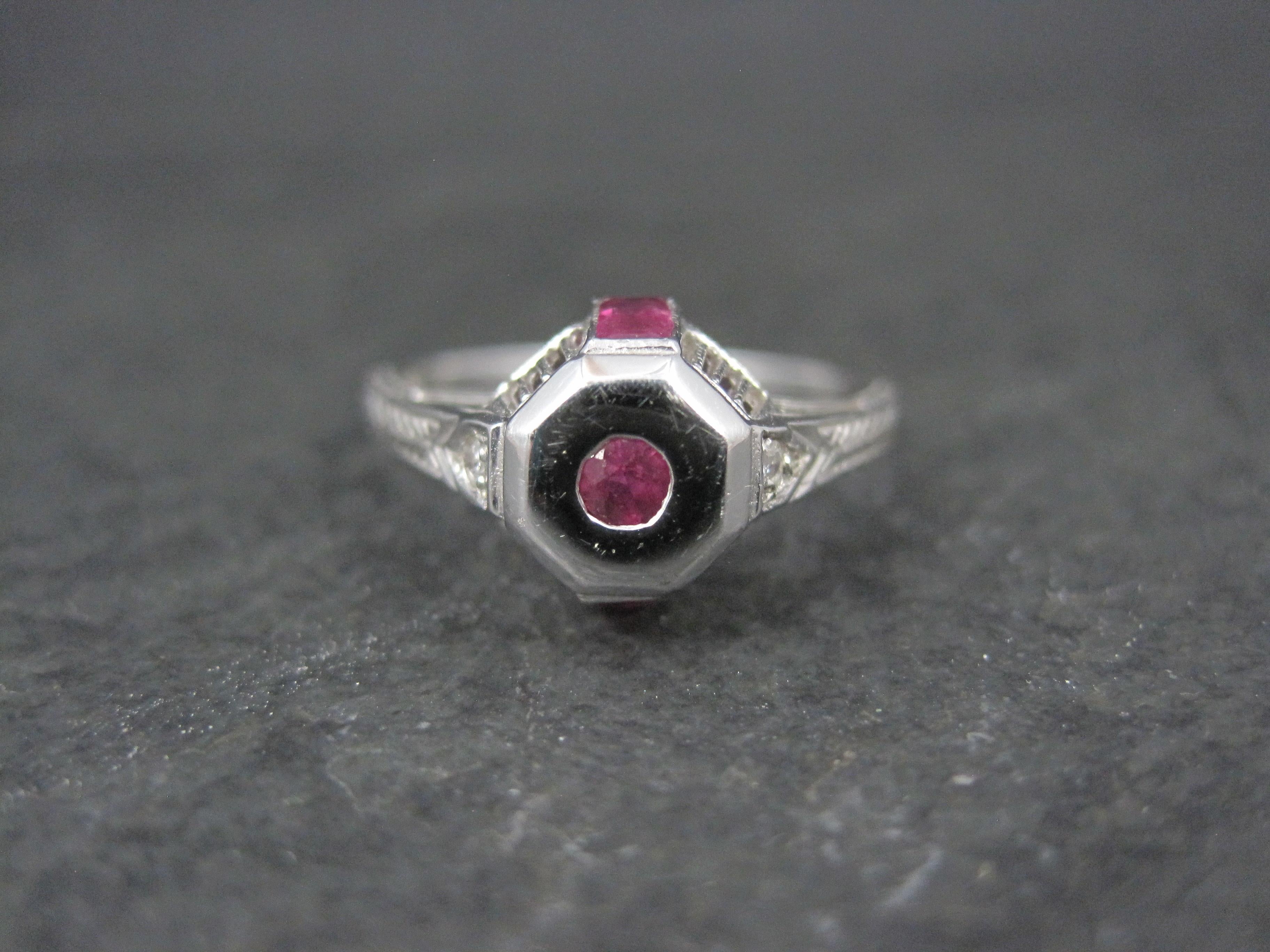 Dainty Art Deco 9k Ruby Diamond Engagement Ring For Sale 8
