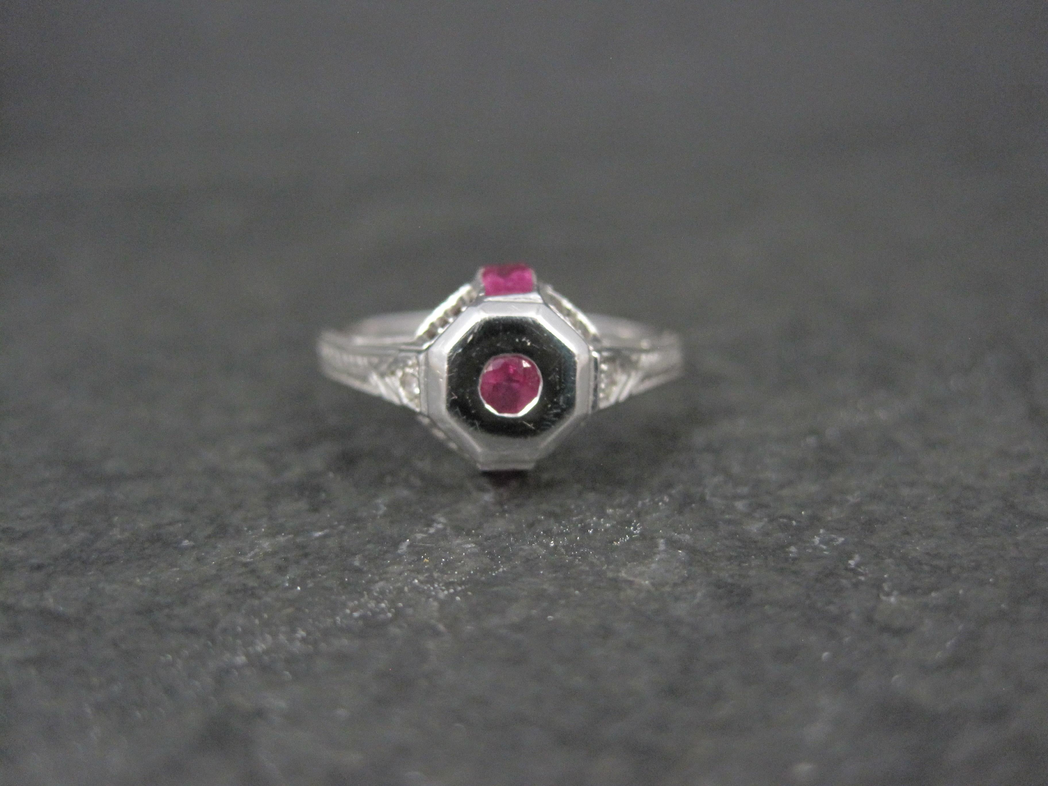Round Cut Dainty Art Deco 9k Ruby Diamond Engagement Ring Size 6.5 For Sale