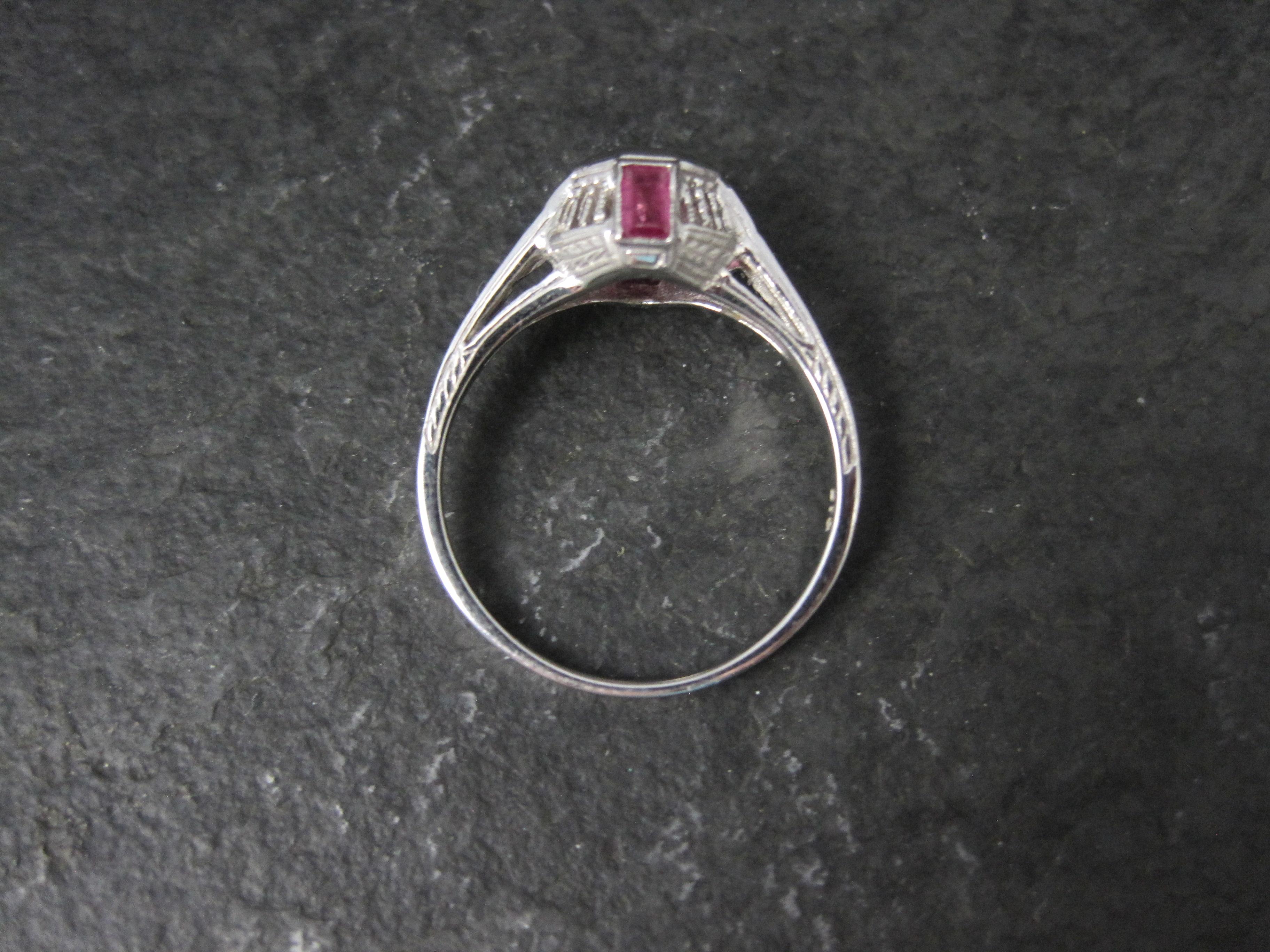 Women's Dainty Art Deco 9k Ruby Diamond Engagement Ring Size 6.5 For Sale