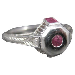 Dainty Art Deco 9k Ruby Diamond Engagement Ring