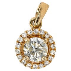 Dainty Art Deco Earth Mined Diamond Pendant w Diamond Halo in 14K Gold  RD 4mm