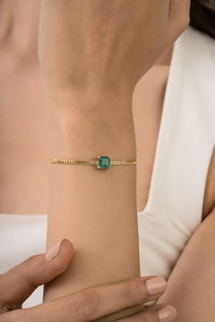 Dainty Asscher Cut Natural Emerald Station Bracelet 1.46ct in 14K Yellow Gold