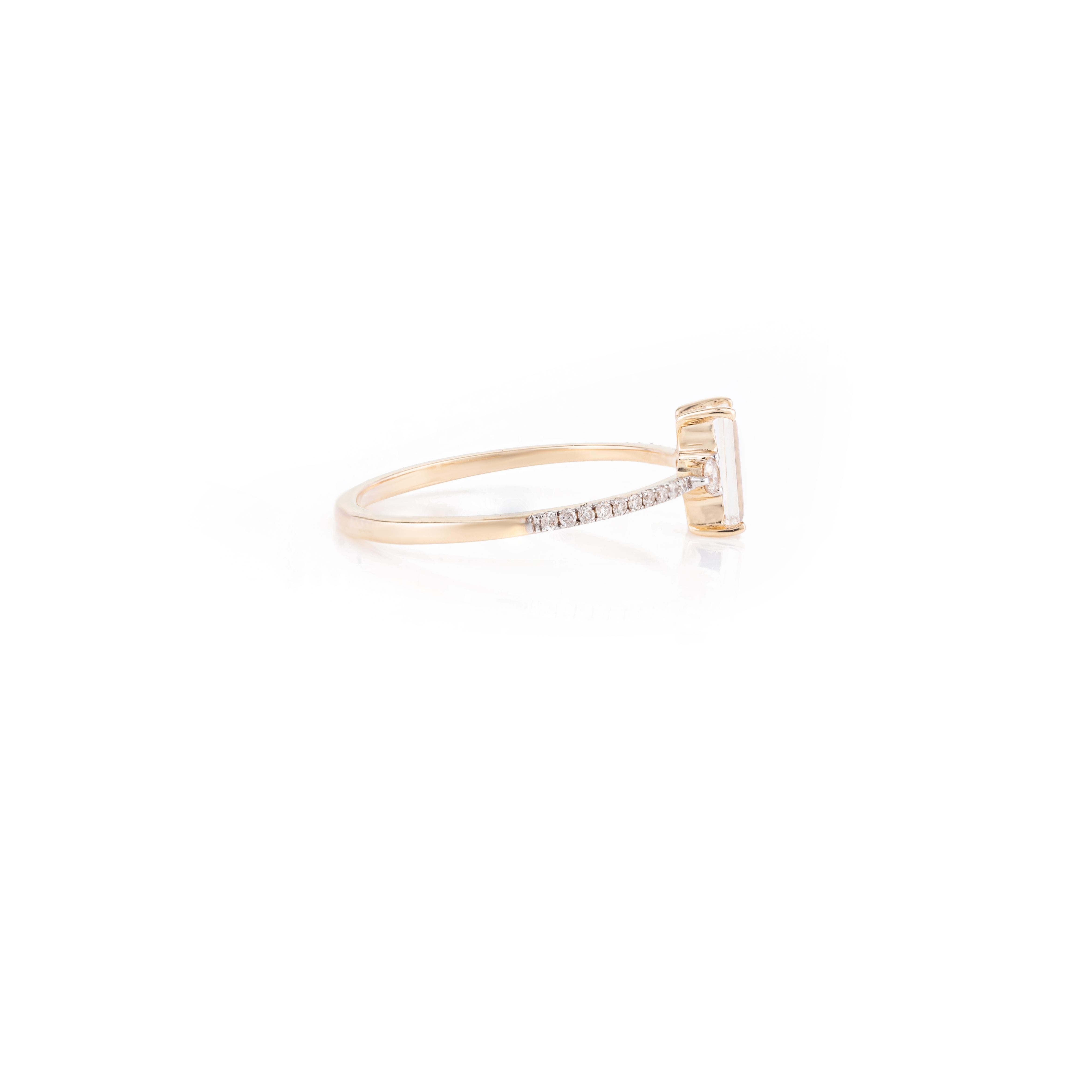 For Sale:  Dainty Baguette Moonstone Diamond Everyday Ring in 14k Solid Yellow Gold 5